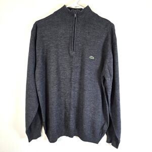 Lacoste Classic Fit Wool Quarter Zip Sweater Men's 6/XL Gray Preppy Athleisure